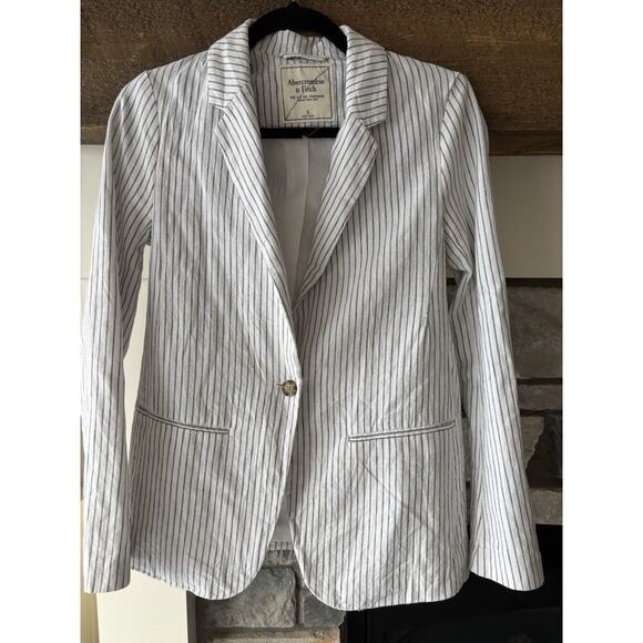 Abercrombie & Fitch Linen Blend Stripe Blazer S White Preppy Classic Career - Picture 1 of 11
